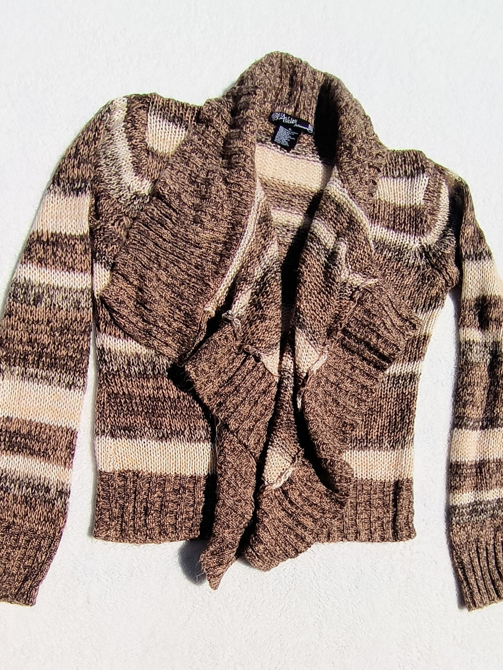 Ashley By 26 International Brown and Cream Striped Open-Front Cardigan.     S26